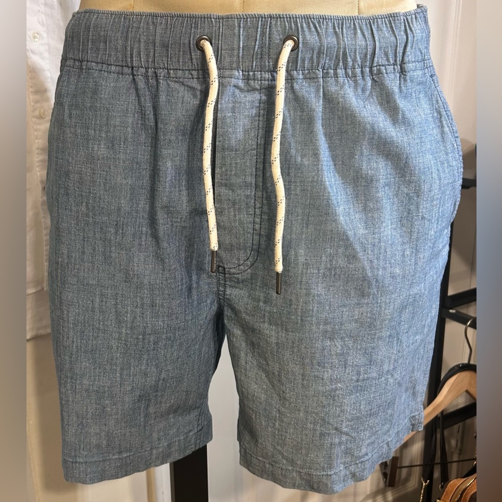 Faherty Light Blue Denim Drawstring Logo Shorts: … - image 1